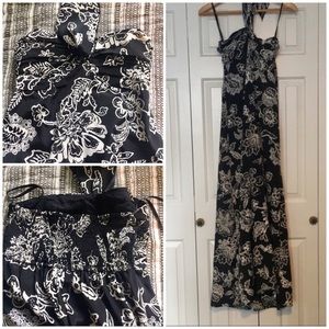 NWOT Black and White Floral Halter Maxi Dress